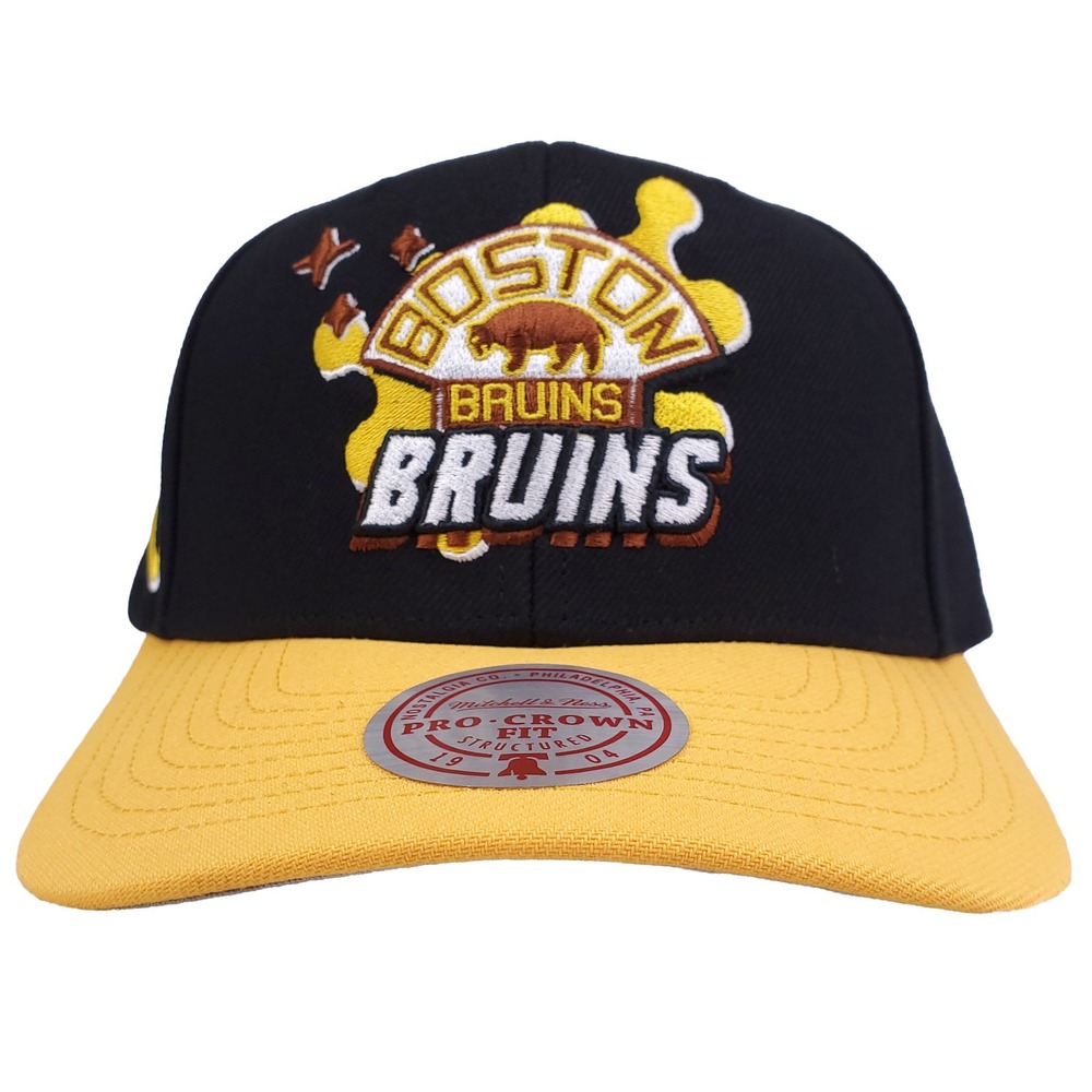 Boston Bruins Mitchell & Ness NHL Pro Fit Snapback Hat Cap 3D Logo Black NWT
